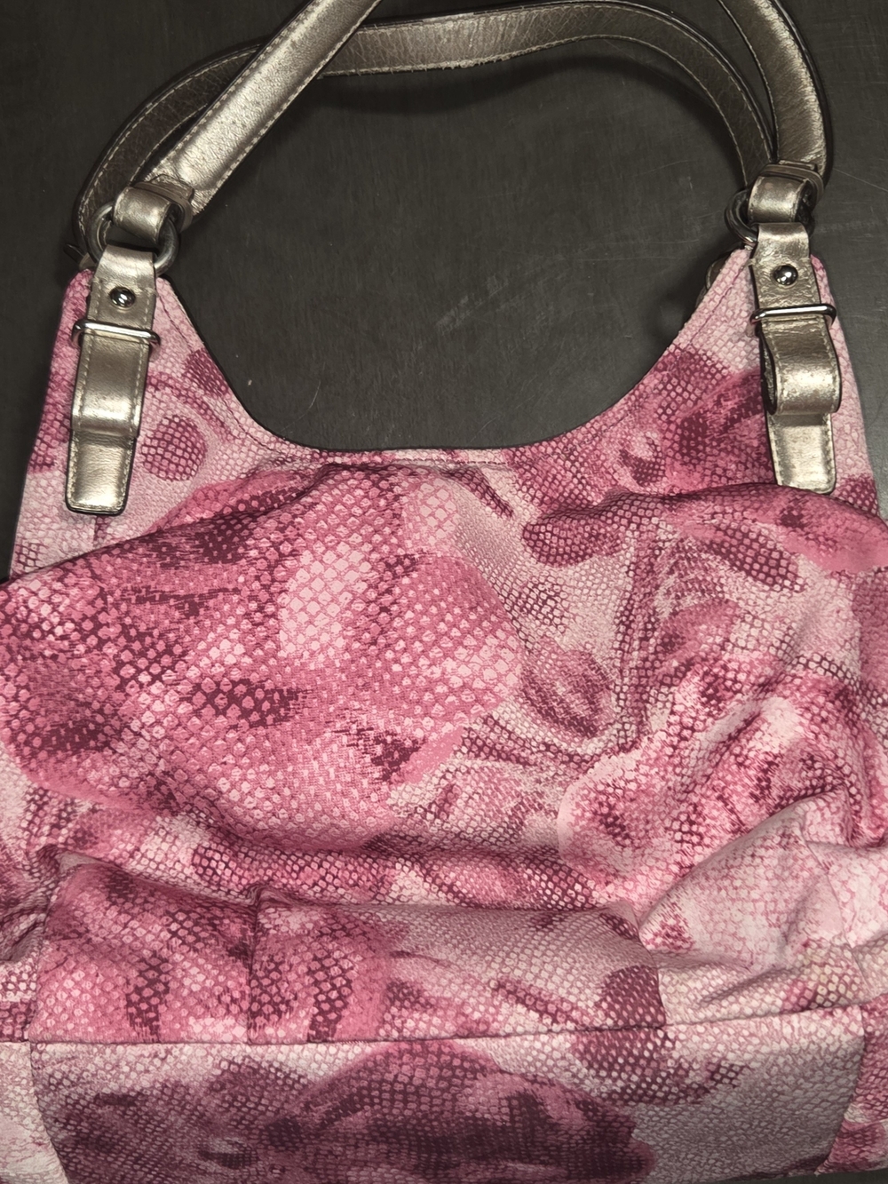 Rare 2012 Coach Madison Maggie Pink Floral Snake Embossed Hobo Bag 19642 - Picture 3 of 11